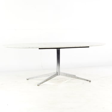 Florence Knoll Style Mid Century White Marble and Chrome Dining Table - mcm 