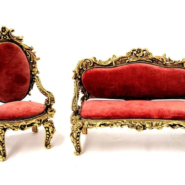 Stylebuilt Ormolu Red Velvet Dollhouse/Vanity Sofa and Chair 