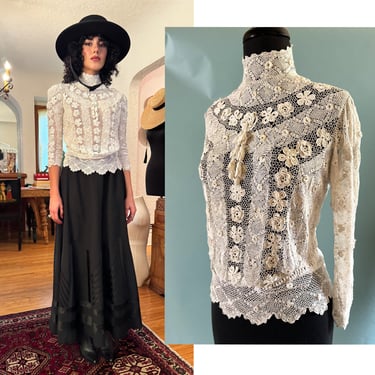 Exquisite Edwardian Hand Made  Irish Lace Blouse with Peplum --  size  Small 