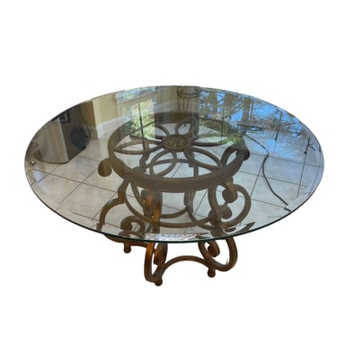 Drexel Heritage Glass Dining Table w Scrolled Metal Pedestal Base KW214-37