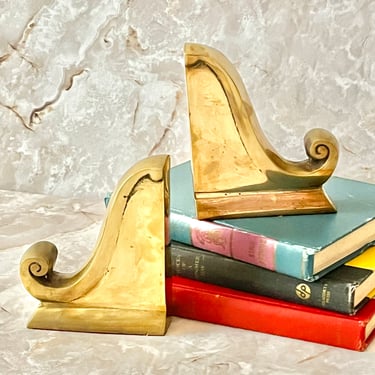 Curvy Architectural Brass Bookends, Artistic, Mid Century Vintage, Office, Library, Book Lover 