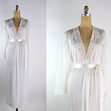 80s Olga Nightgown White Robe / Slip Dress / Wedding Slip/ Lace lingerie / Olga 94280 /Size M/L 