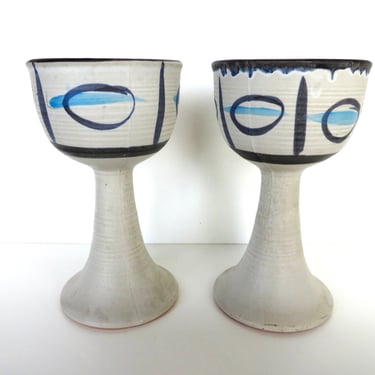 Large Pacific Stoneware Goblets By Bennet Welsh, Oversized 16oz Hand Thrown Pottery Chalices Cups 