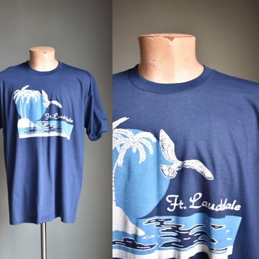 Vintage Ft Lauderdale Florida Novelty Tshirt / Vintage Florida Travel Tee / Vintage Single Hemline Beach Tshirt / Beach Tee XL 