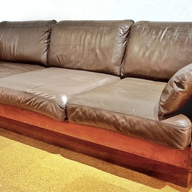 SCANDINAVIAN LEATHER AND TEAK BOX-FRAME SOFA