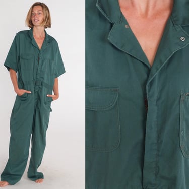 Green Jumpsuit 90s Big Ben Coveralls Retro Workwear Pants Boiler Suit Short Sleeve Boilersuit Pantsuit Utility Vintage 1990s Men's Large 44 