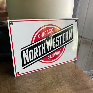 1980s Chicago and Northwestern Railway Iconic Railroad Sign Vintage Mid-Century Great Train Store Man Cave Gas Railway Oil Signage 