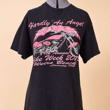 Black & Pink Hardly An Angel Graphic Bike Week Tee By Delta, M