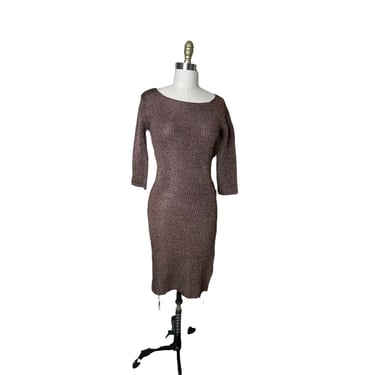 Vintage SysMax Bronze Metallic Stretch Knit Bodycon Dress, size 6-8 