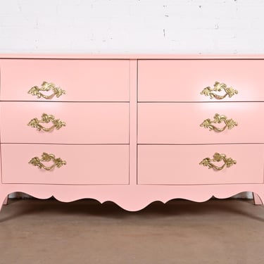 John Widdicomb French Provincial Louis XV Pink Lacquered Dresser, Newly Refinished