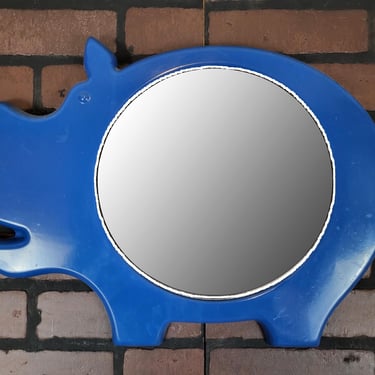 Vintage Poss Blue Hippo Mirror Made in Denmark 