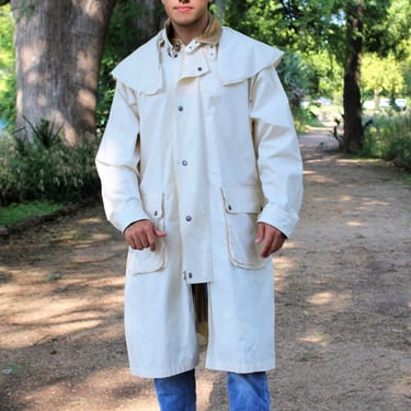 Vintage 90s Polo Ralph Lauren Coat, Large Men, Rain Trench Coat Men, Removable Hood, Beige Cotton, Leather Trim 