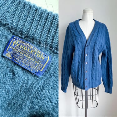 Vintage 1960s Blue Pendleton Wool Cardigan / L 