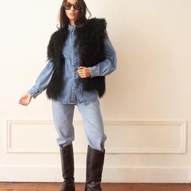 1980s Black Mongolian Lamb Fur Vest 