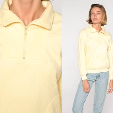 Yellow Fleece Sweatshirt 80s Quarter Zip Sweatshirt Pullover Sweatshirt 90s Sweater Vintage Retro Vintage Small S 