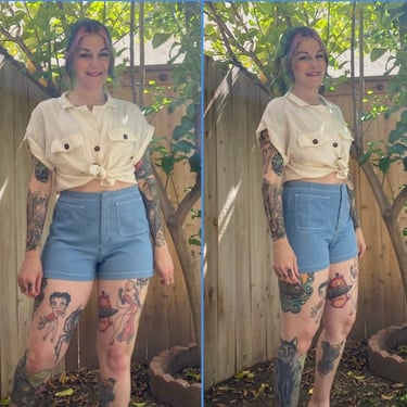 60’s Unisex Light Blue Stretchy Denim Shorts by Parr Of Arizona main image 1