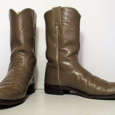 Vintage 1990s Justin Roper Cowboy Boots, Taupe Leather, Size 7B Women 