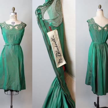 1960s Mr Blackwell Custom green TRAIN dress xs | new fall 