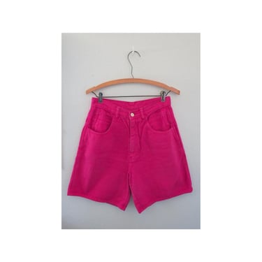 Vintage 90s Denim Shorts - Magenta Hot Pink High Waisted Jean Short - Size Small 