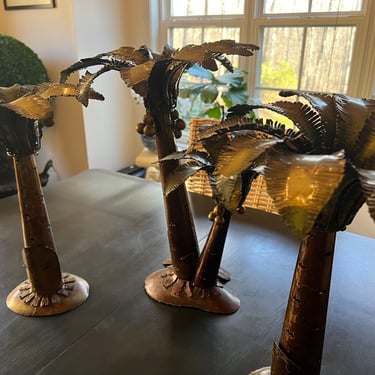 Cute collection of three metal palm tree tea light holders 