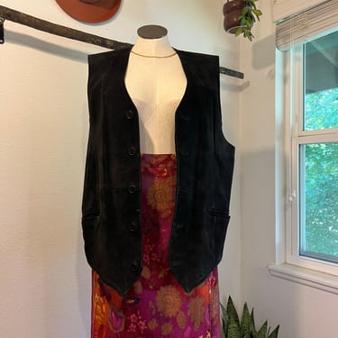 90s Joshua Ross Black Genuine Suede Leather Button Front Vest Size 3XLT Unisex 
