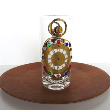 Vintage Culver Jeweled "The Works" Highball Replacement Glass, 22kt Gold Culver Pocketwatch Barware Tumbler 
