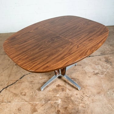 Mid Century Modern Dining Table Chromcraft Chrome Oval Walnut Extension Leaf
