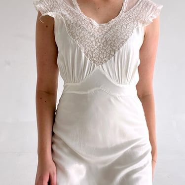 1930's Bridal White Slip Dress with White Lace