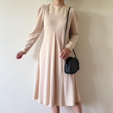 vintage dress midi dress maxi dress a line dress princess dress cream beige minimalist dress vintage style minimalist 70s retro size S/M 