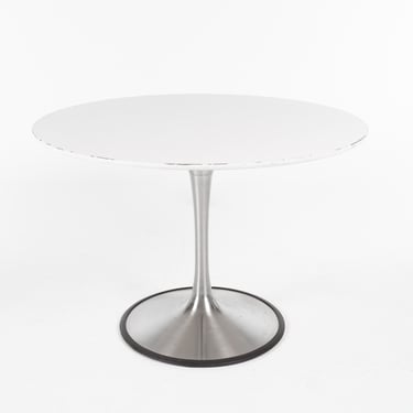 Eero Saarinen Style Mid Century White Laminate and Stainless Steel Tulip Dining Table - mcm 