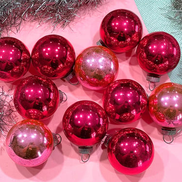 VINTAGE: 11pcs - Shiny Brite Striped Glass Ornaments - Pink Ornaments - Old Christmas Ornaments - Holliday 