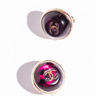 CHANEL Fall 2017 Red Gripoix + Gold Clip On Stud Earrings