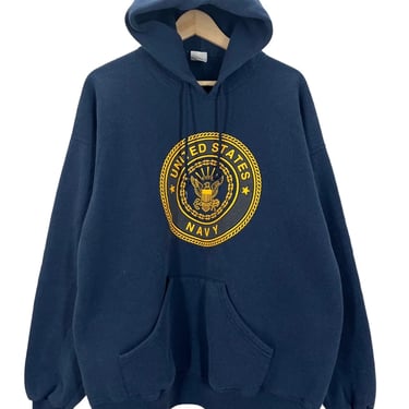 Vintage USN Navy Double Sided Logo Hoodie Sweatshirt XL 