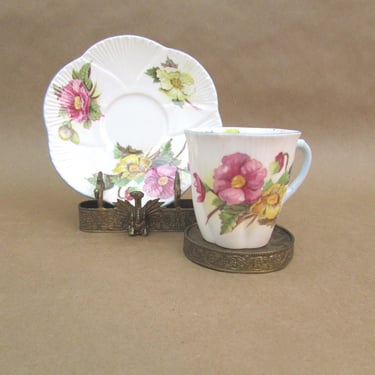 Shelley Flat Demitasse Cup & Saucer Set - Begonia (Dainty Shape)  Bone China Flowers 