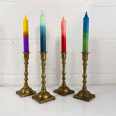 Vintage Brass Set of 4 Candle Holders Candlesticks Retro Decor Mid-Century Hollywood Regency Candleholder MCM 1970s 1980s 