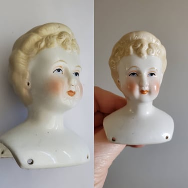 Rare Antique Blonde China Doll Head with Pierced Ears - 3" Tall - Antique German Dolls - Collectible Dolls - Doll Parts 