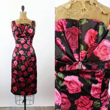1960s ROSE PRINT satin cocktail dress xxs | new spring 