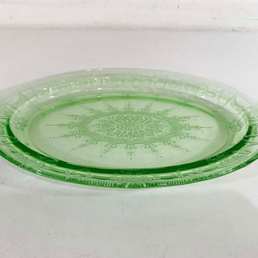 Vintage Anchor Hocking Uranium Glass Serving Dish Plate Platter 1930s Cameo Ballerina Green Vaseline Depression 