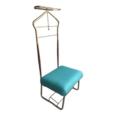 Mid-Century Modern Valet / Wardrobe Chair || Vintage Walnut Wood & Gold Metal Gentlemen's Dressing Stool 