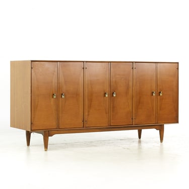 Ramseur Mid Century Walnut and Brass 9-Drawer Lowboy - mcm 