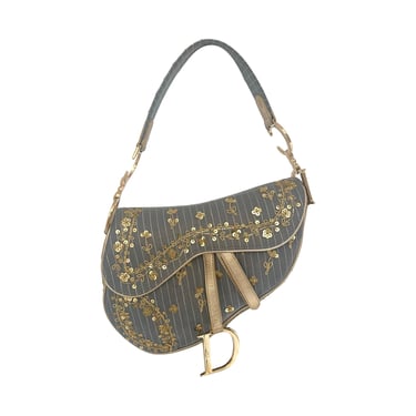 Dior Blue Limited Edition Pinstripe Saddle Bag
