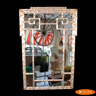 Large Faux Bamboo Gold and Silver Greek Key Mirror