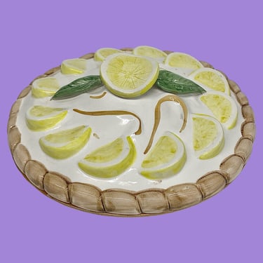 Vintage Lemon Meringue Pie Plate with Lid Retro 1970s Mid Century Modern + Ceramic + 2 Pieces + Fruit + Baking + Serving Dessert + Kitchen 