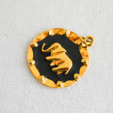 Vintage Gold and Black Elephant Circle Pendant 