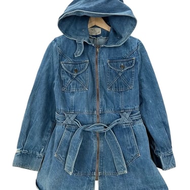 Vintage 60s/70s Blue Denim Hooded Hippie Boho Jacket Women’s Small