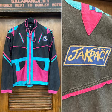 Vintage 1980’s Color Block New Wave Rave Saturn Planet Design Reversible Jacket, 80’s Vintage Clothing 