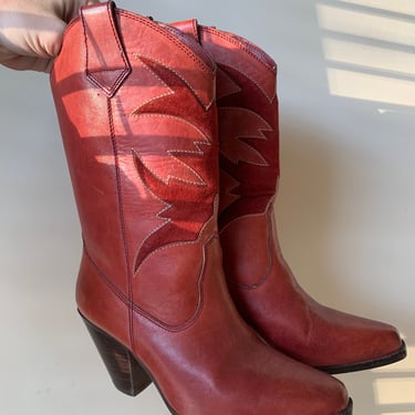 Vintage Red Heeled Cowboy Boots 