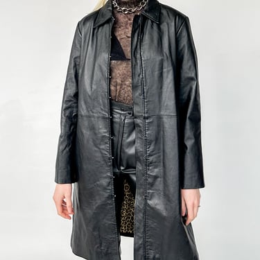 Black Leather Midi Jacket (M)