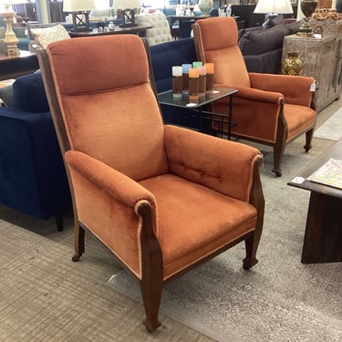 Antique Rust Upholstered Wood Armchair