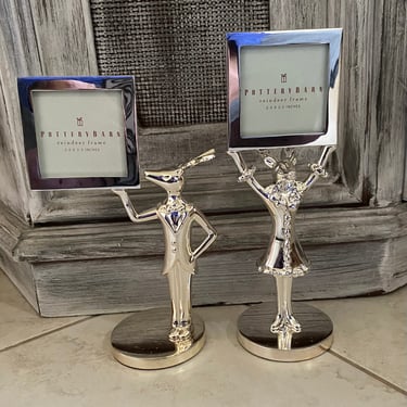 Pottery Barn Silver Christmas Reindeer Picture Frame Deer Statues, Mr & Mrs Easel Stand Wedding Table Frames~ Shiny Brite Christmas Gifts 